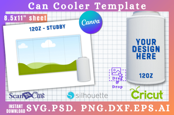 12oz Stubby Soft Can Coozie Template: Graphics for Canva & Beyond
