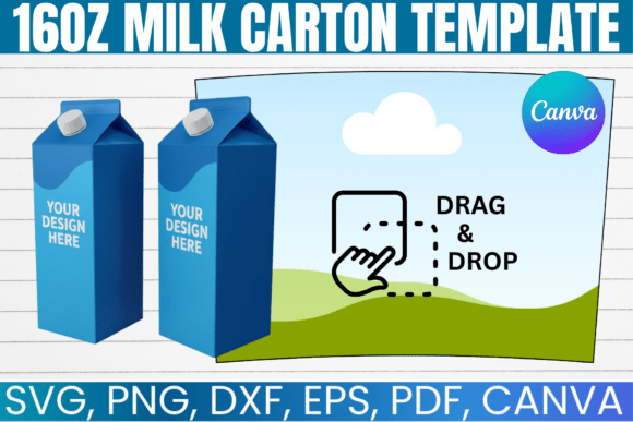 16oz Milk Carton Template Full Wrap: Graphics for Canva