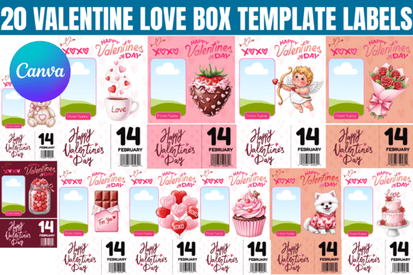 20 Valentine Love Box Template Labels: Canva Graphics for Real Publishing