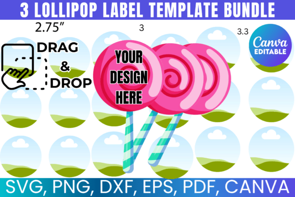 3 Lollipop Label Editable Template: Canva Graphics for Handmade Brands