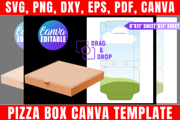 4.5 Inch Pizza Box Canva Template: Graphics & Print Templates