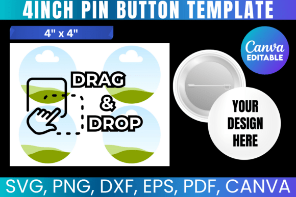 4 Button Pin Template SVG for Canva & Crafting Graphics