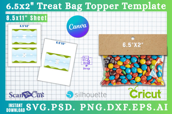 6.5x2 Treat Bag Topper SVG Template: Graphics for Canva & Crafters