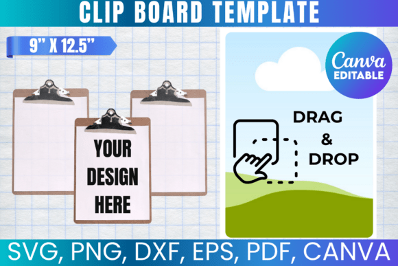 9x12.5 Clip Board Template SVG for Canva & Graphics