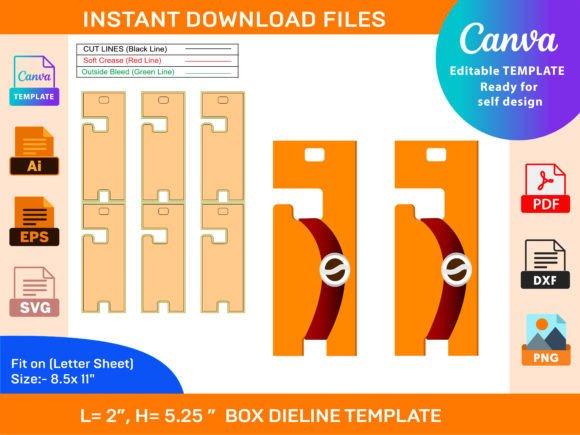 Bracelet Hanging Box Dieline Template: Canva Graphics
