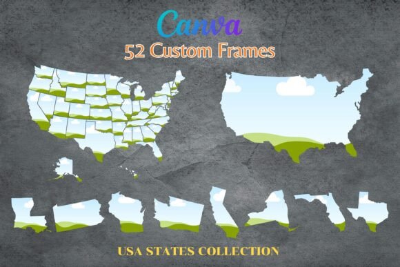 Canva Frame of 50 USA States 2 US Maps: Graphics & Photo Collage Amp