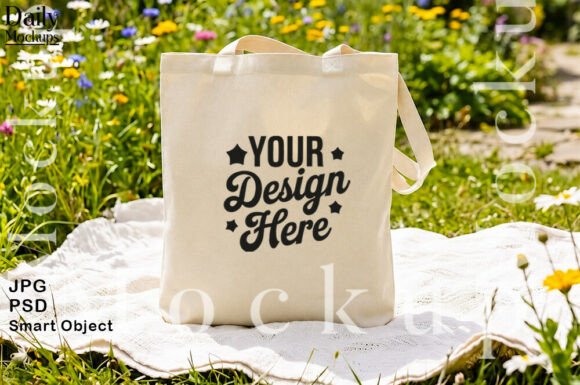 Canvas Tote Bag Mockup in Flower Garden Graphics for Canva