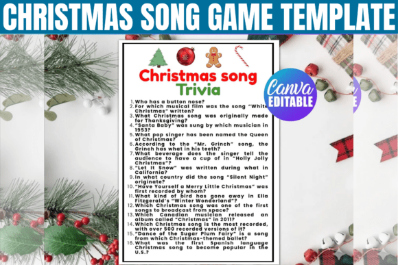 Christmas Song Trivia Game Printable Graphics for Canva