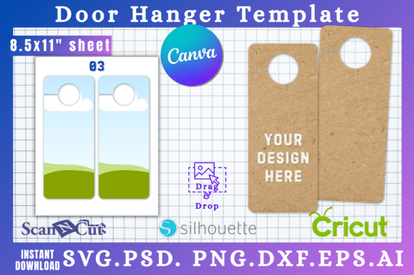 Doorknob Hanging Sign SVG Cut Template 3: Graphics for Canva Publishers