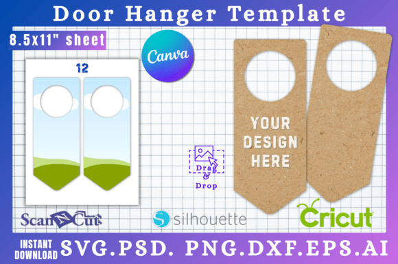 Doorknob Hanging Sign SVG Cut Template12 Graphics for Canva