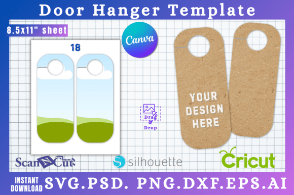 Doorknob Hanging Sign SVG Cut Template18: Graphics for Canva Branding