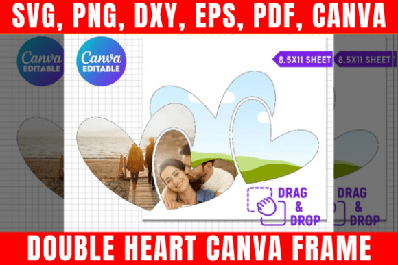 Double Heart Canva Frame Template: Graphics & Print Templates