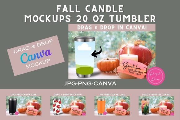 Fall Lit Candle 20 Oz Tumbler Mock Up: Graphics for Canva