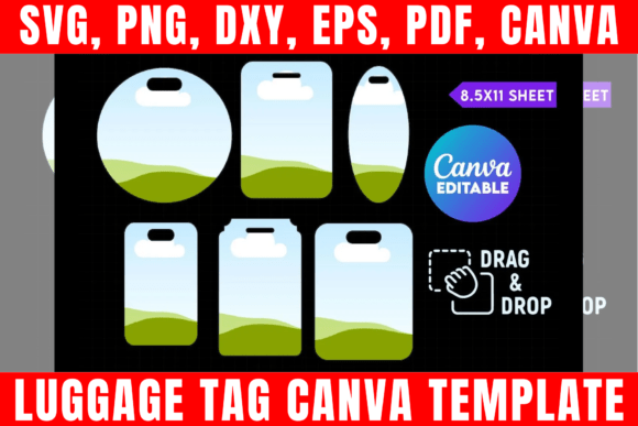 Luggage Tag Editable Canva Template: Graphics for Print Templates