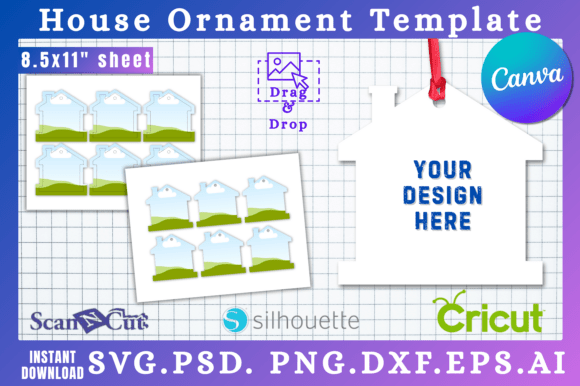 Printable House Ornament SVG Template: Graphics for Canva & Crafters