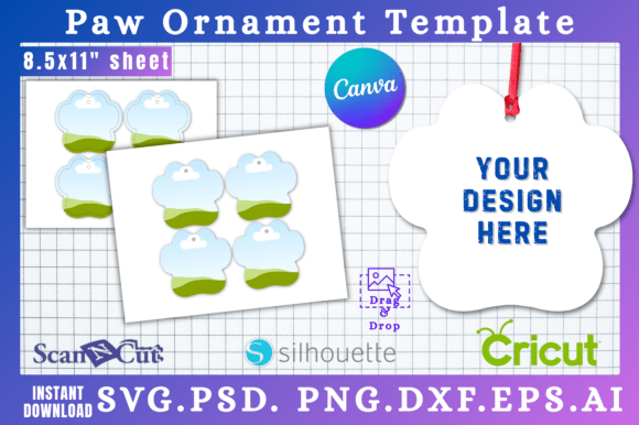 Printable Paw Ornament SVG Templates: Graphics for Canva Branding