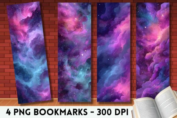 Purple Pink Galaxy Nebula Stars Bookmark Graphics for Canva