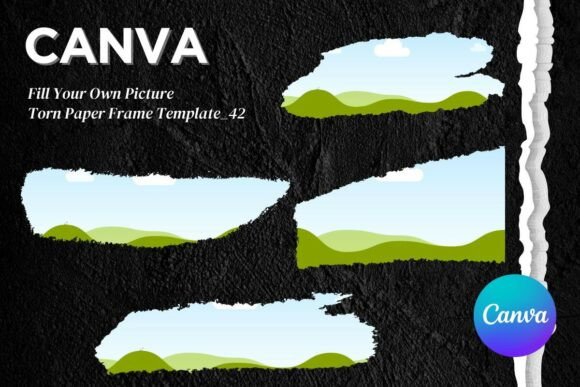 Torn Paper Ripped Canva Frame Template42: Graphics for Photo Collage Amp